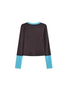 Atasan Wanita Model Base Layer Ketat dengan Desain Colorblock dan Leher Bulat - Coklat - View 5