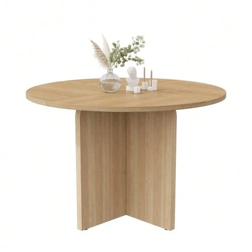 Round Dining Table, 120 X 120 Cm, Suitable For 4-6 People, Classic Design, Scandinavian Minimalist Style, Oak Color. - 自然色 - 查看 1