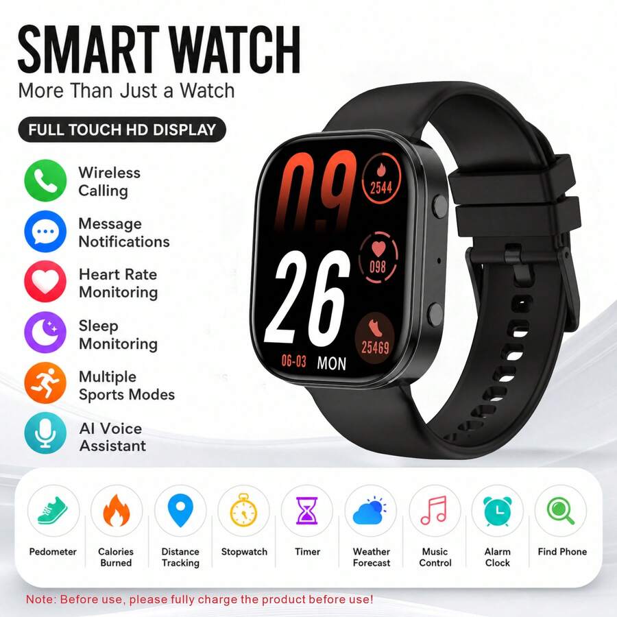 Smartwatch With Wireless Calling (Answer/Make/Reject Calls), 1.88-Inch Full Touch Color Screen, Multiple Sports Modes, Heart Rate/Sleep Monitoring, Alarm, Unisex, Holiday Gift, Fitness Tracker - View 1