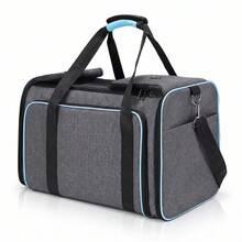Faltbare Transporttasche für Katzen, 48*30*31 cm, grau, wasserdicht Transportbox für kleine Hunde – atmungsaktives Netzgewebe, aus Oxford Leichte Haustier-Tragetasche mit Schultergurt & waschbarem Kissen - Grau - Übersicht 2