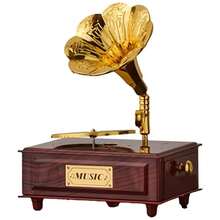 Vintage Gramophone Style Decorative Ornament, Solid Wood Base With Carved Metal Horn, Retro Record Player Design, Exquisite Craftsmanship, Suitable For Living Room, Study, Desktop Decor, Combining Atmospheric Display And Nostalgia - Multicolor - View 4