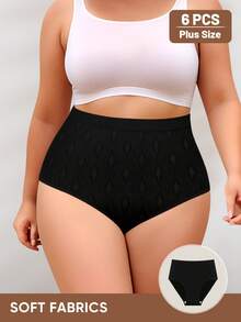 6pcs Women Plus Size High Waist Panties Triangle Briefs Jacquard Design Elegant Soft Breathable - Multicolor - View 3