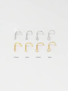 1pc S925 Sterling Silver Mini Zirconia Nose Stud, Single Diamond Bubble Nose Ring, 14K Gold Plated, Hypoallergenic, Pure Silver Nose Ring, Unisex Piercing Jewelry, Mini Size, Personalized, Bent L-Bar Nose Stud, Multi-Functional Nose And Ear Jewelry, Suitable For Daily Wear - Multicolor - View 3