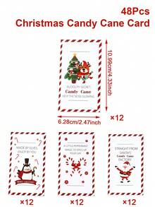 Joivida 48PCS Christmas Candy Cane Holder Cards, Santa & Reindeer Pattern, Holiday Party Favors, Gift Packaging, Tabletop Decorations - Multicolor - View 4