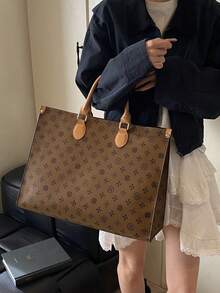 DEDOO 大容量托特包套組，時尚對比印花，大容量拉鍊設計，適合日常與商務旅行 - 彩色 - 查看 8