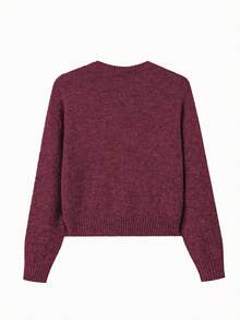 Sylvia Women's Autumn/Winter Solid Color Minimalist Basic Button-Up Round Neck Slimming Loose Knit Cardigan, Gentle Daily Commute - Burgundy - View 7