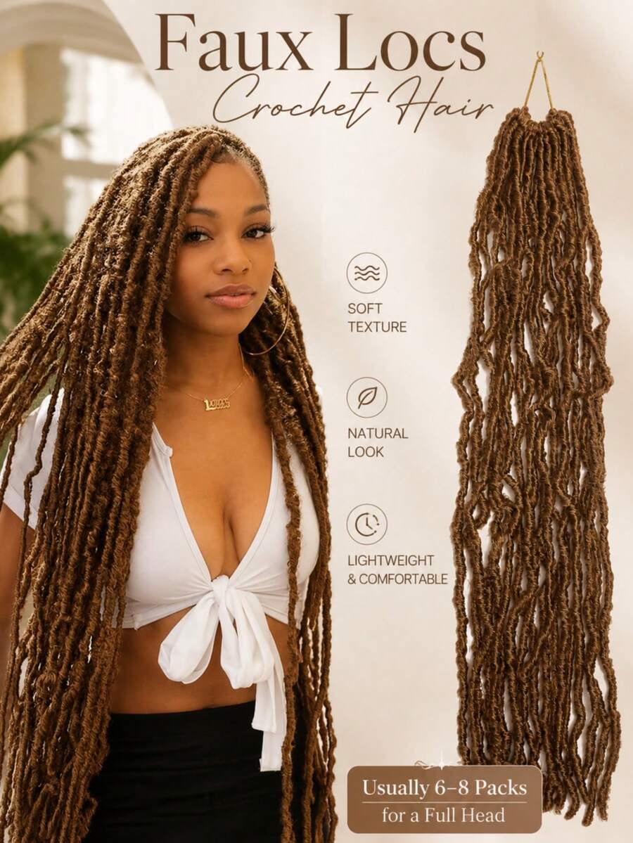 Faux Locs Crochet Hair, Pre Looped Synthetic Braiding Hair Extensions, Soft Lightweight Goddess Locs With Natural Texture, 18/24/30/36 Inch, 18 Or 14 Strands, Easy Crochet Styling For Daily Wear, Party & Vacation, Halloween - Multicolor - View 1