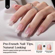 Beetles 160Pcs Pink French Tip Press On Nails, Long Square Full Cover Nail Tips, Reusable Fake Nails, 16 Sizes DIY Salon Manicure - 160Pcs Pink Long Square - 查看 2