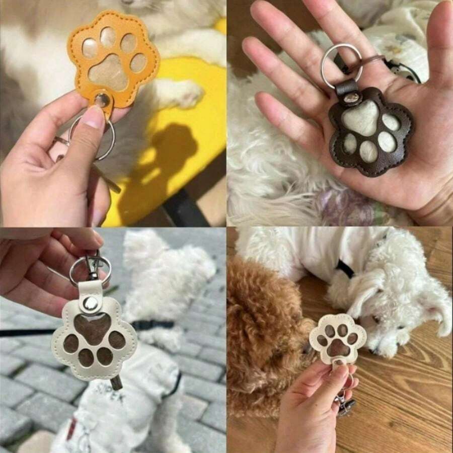 1pc Pet Paw Print & Fur Memorial Keychain Pendant, Leather Material, Long Lasting, Personalized Pet Fur Storage Bag, Pet Memorial Gift For Dog/Cat Lovers, Pet Loss Memorial Pendant - one-size - View 1