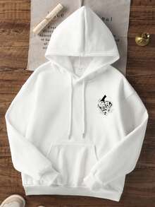 Sweatshirt Hoodie Wanita dengan Tali Serut, Potongan Longgar, Kain Nyaman, Serbaguna, Kasual, Atasan untuk Aktivitas Luar Ruangan Sehari-hari - Putih - View 8