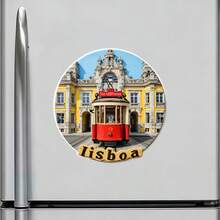 Lisboa Red Tram And Sunlit Baroque Façades Magnet Where Every Track Leads To A Fado Melody Keepsake For All Metal Surfaces Throughout The Home - A - View 2
