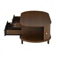 Coffee Table 100 X 50 X 36 Cm, Walnut Finish. Coffee Table With Two Drawers, Console Table With Roll-Up Door, Side Table, Living Room Table With 4 Legs, Walnut And Black Finish. - 棕色 - 查看 10