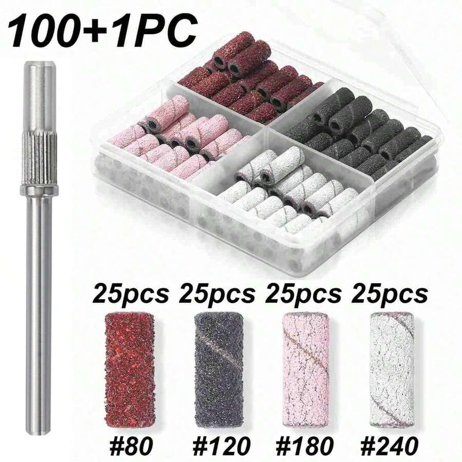 Set Mata Bor Kuku 100+1pcs 4 Ukuran dengan Penjepit Kecil, Roda Amplas Mini 3mm, Aksesoris Alat Manikur Penggiling Kuku Elektrik