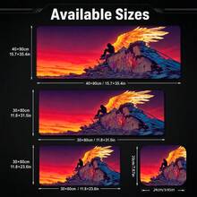 Sunset Glowing Golden Wings Hooded Man Ruins Large Gaming Desk Mat, Red-Orange Gradient Sky Fantasy Art Print Non-Slip Rubber Extended Mouse Pad, Waterproof Long Keyboard Pad, Esports Computer Desktop Decoration - View 5