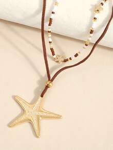 1pc Exaggerated Personalized Ocean-Themed Starfish Vacation Style Necklace - Golden Starfish - View 2