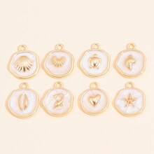 10Pcs Enamel Shell, Starfish, Conch, Turtle Pattern Round Pendant, Suitable For DIY Earrings, Bracelets, Necklaces, Fashion Jewelry - White - View 2