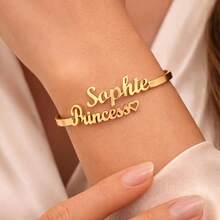 Customized Name Bracelet, Minimalist Name Bracelet For Women, 14K Gold Name Bracelet, Stainless Steel Jewelry, Couple Name Heart-Shaped Name Bracelet, Exquisite Personalized Text Jewelry, Customized Bracelet, Minimalist Gift For Her, Graduation Gift, Mother's Day, Girlfriend Gift - Multicolor - View 3