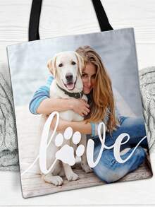 Bolsa de tela personalizada con foto, bolso de mano de gran capacidad de lona de algodón con impresión personalizada, tela duradera, área reservada para nombre de la novia y texto de la fiesta personalizados, adecuado para novias, damas de honor, amantes de mascotas, ideal para regalos de despedida de soltera, reuniones de damas de honor, uso diario, recuerdo de preboda temático, temporada de vuelta al colegio, regalo personalizado para el Día del Maestro - Multicolor - Ver 10