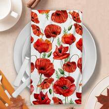 2/4/48pcs Red Poppy Pattern Printed Kitchen Towels - Ultra Soft, Highly Absorbent Polyester Tablecloths And Hand Towels, Perfect For Holiday Decor, Kitchen Decor, Party Decor - Multicolor - View 6