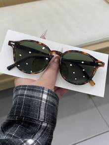 1 paire de lunettes de mode vintage style street pour homme, ovales, personnalisées, avec rivets et imprimé léopard - Imprimé léopard - Voir 2