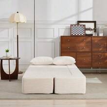 2-In-1 Convertible Sofa Bed In Corduroy, Modular Floor Sofa, No Assembly Required, Unfolding Sofa Bed With 2 Cushions - 米色 - 查看 8