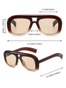 1 Pair Women's Gradient Color Double Bridge Oversized Fashion Glasses For Street Style, Dating, Beach Vacation And Sun Protection - Gradual Tea - View 5