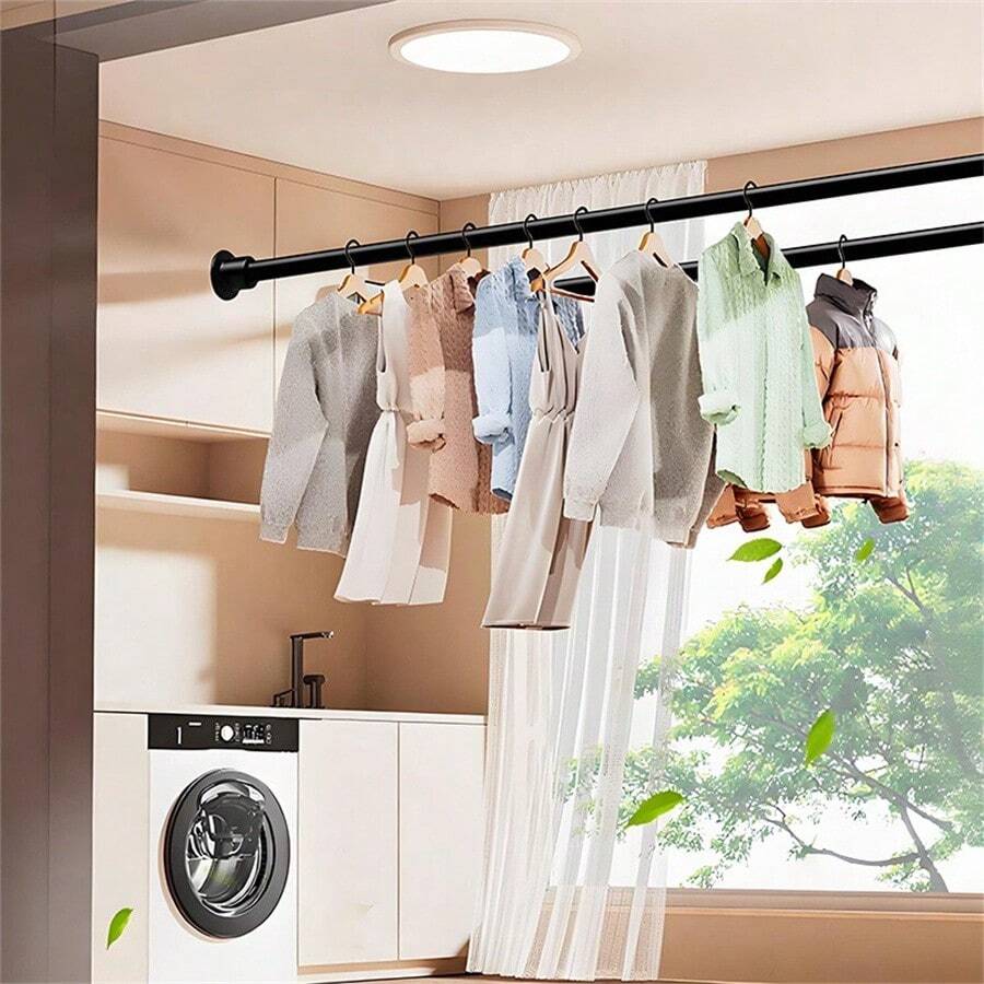 Heavy Duty Telescopic Rod, No-Drill Installation, Black/White, Multi-Purpose, Suitable For Bathroom, Window, Curtain, Laundry, Perfect For Shower, Wardrobe Support - Modern Design, Suitable For Home And Commercial Use - Easy Height Adjustment And Space-Saving