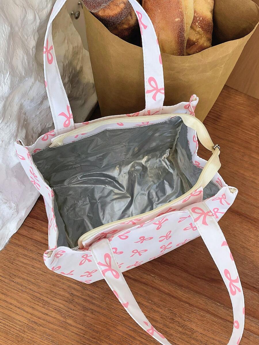 便攜保溫便當袋 晚餐保溫袋 學生加厚可愛午餐水果袋 蝴蝶結圖案 - 彩色 - 查看 1