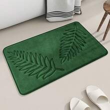 1 pieza Alfombra con patrón de hojas, moderna de fibra de poliéster rectangular texturizada absorbente adecuada para sala de estar, dormitorio, cocina, patio - Verde - Ver 6