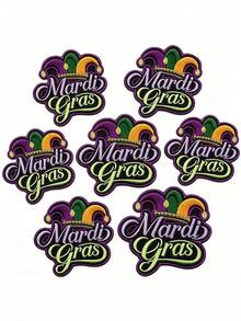 1pc/2pcs/3pcs/4pcs/7pcs Mardi Gras Script Patch Celebration Jester Hat Embroidered Iron-On - Multicolor - View 1