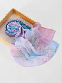 1件女款夢幻雲海印花希賈布，粉藍色寬邊波希米亞風，適合日常穿著 - 彩色 - 查看 7