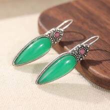 Pendientes bohemios de vidrio verde cobre vintage, regalo de vacaciones para mujeres - Plateado - View 7