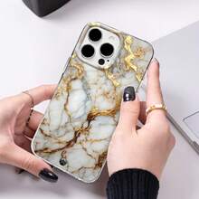 3pcs Large Window Lens Gilded Ink Marble Pattern Transparent Full Coverage Shockproof Phone Case Set, Luxury Minimalist Unisex Protective Shell 3 Pieces Set, Compatible With IPhone17/17Pro/17ProMax/16/11/16Plus/16ProMax/16e/15ProMax/13/14/12/14ProMax/12ProMax/13ProMax/12Pro/13Pro/14Pro - Colorful Feather Yarn - View 7