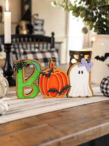 1 Peça Ornamento de Mesa com Letra BOO de Halloween, Decoração Combinada de Abóbora e Fantasma, Placa de Letra BOO, Decoração de Mesa de Halloween, Ornamento com Padrão de Abóbora, Fantasma e Morcego, Decoração com Tema de Casa Assombrada, Arranjo de Festa de Terror, Acento de Mesa de Lareira - Estilo 1 - Visão 6