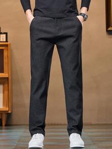 Men's Casual Solid Color Slant Pocket Pants - Black - View 2