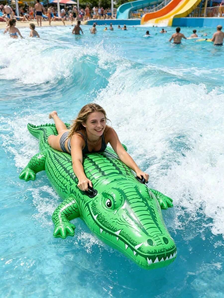 Inflatable Crocodile Ride-On Float/Water Play Float/Pool Float/PVC Surfing Float, Suitable For Adults And Family Entertainment, Outdoor Leisure, Summer Parties, Beach, Lake And Pool Water Activities, Enjoy Summer Water Fun - Multicolor - View 1