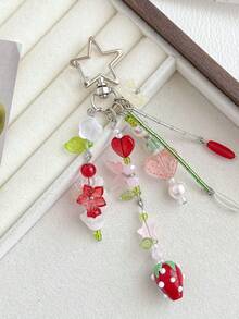 1pc Sweet Strawberry Mori Style Flower Beaded Pendant, Fresh Versatile Bag Charm Accessory - Multicolor - View 3