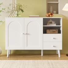 Minimalist-Style Locker/ Storage Cabinet With 2 Drawers And 2 Open Compartments/ Wooden Handles And Feet / Versatile Storage Options / Suitable For Living Room, Dining Room And Hallway - 白色 - 查看 2