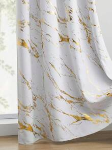 1pc Blackout Curtain Living Room Gold Marble Pattern, Curtain Marble Pattern Panel Suitable For Bedroom, Thermal Insulated Curtain Suitable For Home Office Grommet Top - White - View 3