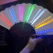 Abanico colorido y genial con efecto de rebote brillante multicolor, diseño plegable, iluminación electrónica de letras, accesorio de atmósfera, accesorio para actuaciones en fiestas, abanico brillante, adecuado para catas de vino en línea, fiestas - Ventilador luminoso - Ver 17