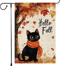1pc Welcome Autumn Cat Garden Flag, Double-Sided 100% Polyester, Vintage Farmhouse Style Autumn Pumpkin Outdoor Decor, Small Yard Lawn Porch Outdoor Decorative Flag - B - View 1