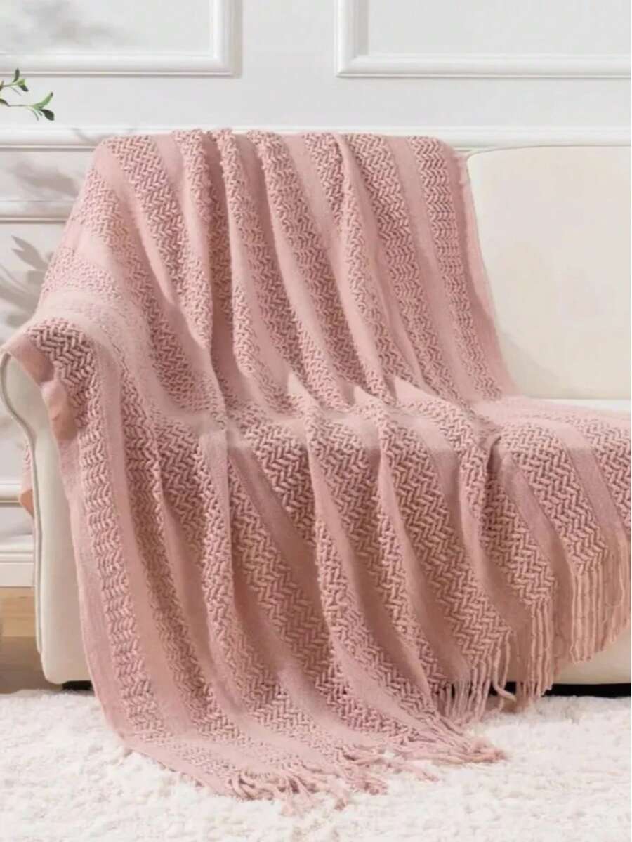 Summer Thin Knit Blanket Breathable Camping Travel Throw - Pink - View 1