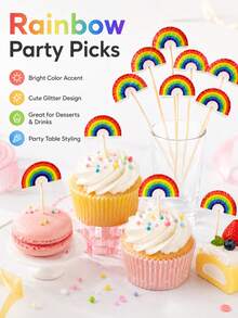 25/50/100pcs Rainbow Cupcake Toppers, Fruit Snack & Cocktail Drink Decor, Colorful Cake Decoration Sticks, Suitable For Birthday, Wedding, Summer Party & Dessert Table Decoration - Multicolor - View 1