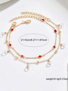 Summer Simple Red Bead Double-Layer Fringe Anklet - Stylish And Versatile Beach Resort Footwear - Multicolor - View 5