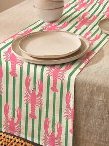 1pc Fresh Contrast Color Lobster Pattern Printed Linen Table Runner, Placemat, Suitable For Holiday, Party, Birthday, Dinner, Kitchen, Dining Room Table Decoration, Shoe Cabinet Storage Cabinet Cover, All Season Room Decoration, Home Textile Decoration Table Runner, Placemat - Multicolor - View 11