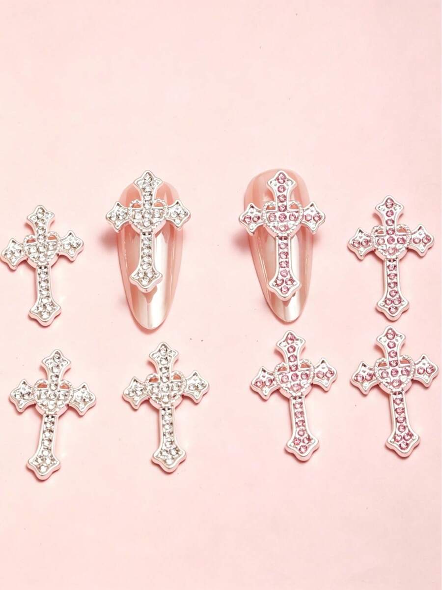 10件裝水鑽十字架美甲飾品,3D合金金屬水鑽DIY美甲配件 - 彩色 - 查看 1