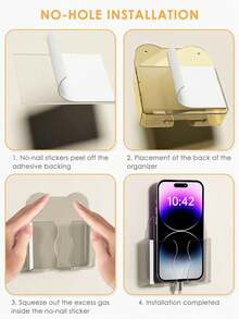 Phone Charging Storage Box, No-Drill Phone Storage Box, Bedside Storage Rack, Wall-Mounted Phone Storage Box, Phone Charging Stand, Remote Control Storage Rack (Suitable For Air Conditioner/TV), Phone Stand, Phone Accessories - Multicolor - View 8