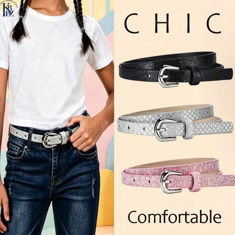 3-Piece Children's New Glossy PU Leather Belt Set, Suitable For Jeans And Skirts, A Great Children's Gift, Belt, Belts