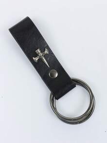 1pc Medieval Vintage Dark Skull Battle Axe PU Leather Waist Loop, Belt Key Ring, Skirt Clip Waist Pendant, Renaissance Dress Belt Charm, Role Play Hook, Viking Market LARP Costume Prop, Halloween Cosplay Outfit Accessory - A - View 3
