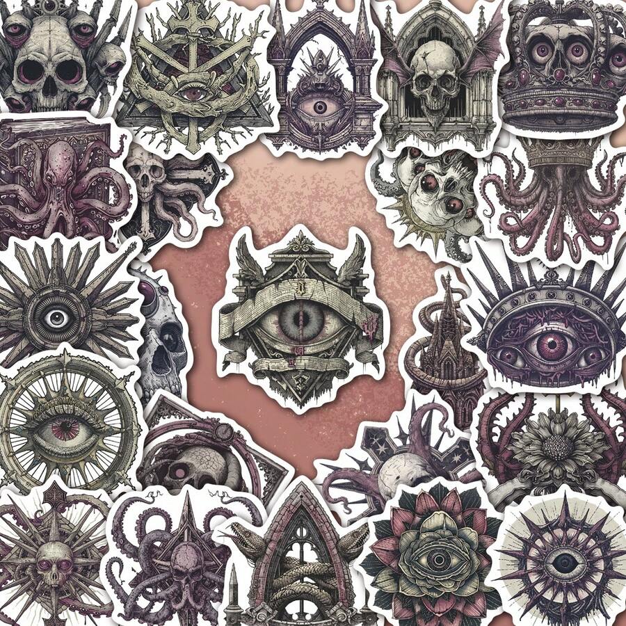 50 Pieces Of Gothic Cossul Tattoo Stickers - Waterproof Vinyl, Suitable For Laptop Cases, Phone Covers, Guitars, Notebooks, Etc. - Japanese Aesthetic DIY Scrapbook Gift - Alien - View 1
